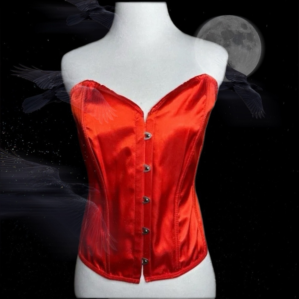 NWT MED Fiery Red Satin Corset Bustier Lace-Up Back Halloween Costume Devil Top